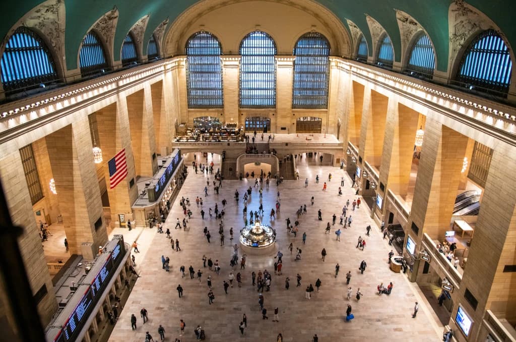 a view from the top of grand central ceiling down